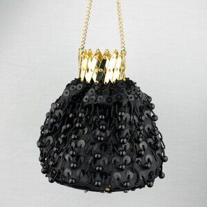 Vintage Hong Kong Black Beaded Bottle Bag w/ Gold Chain — Rare Find